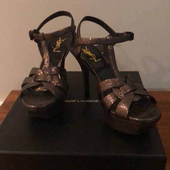 Saint Laurent Tribute Bronze Sandals - Picture 1 of 7